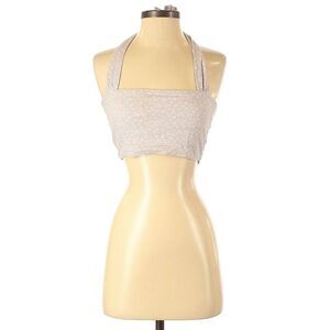 WITH JEAN Lucielle halter floral smocked fitted crop top in lavender fleur Sz XS